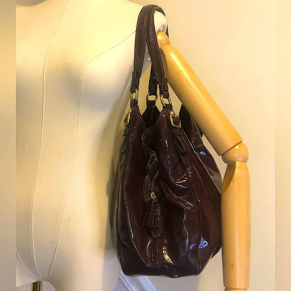 COACH Purple Patent Leather Madison Triple Section Hobo Shoulder Bag - Picture 6 of 17